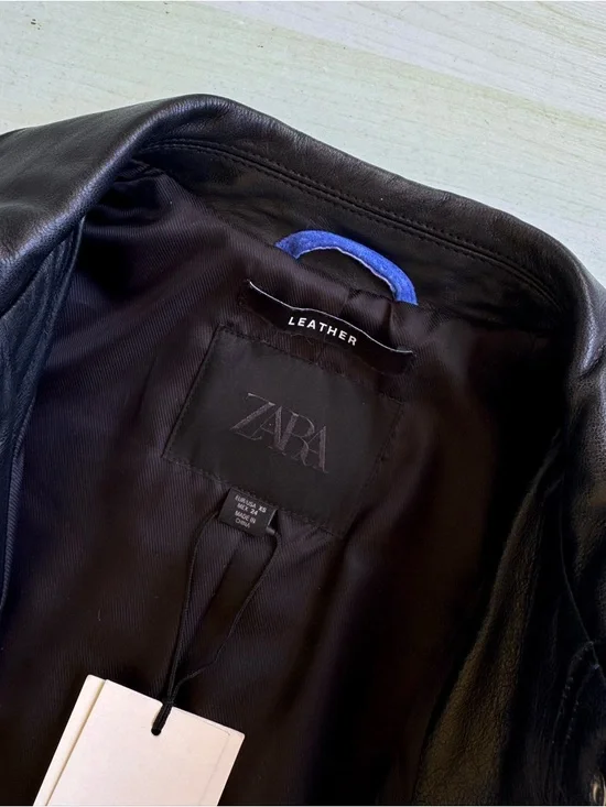 NWT Zara Electric Blue Suede Jacket with Black Leather Collar - Picture 10 of 16